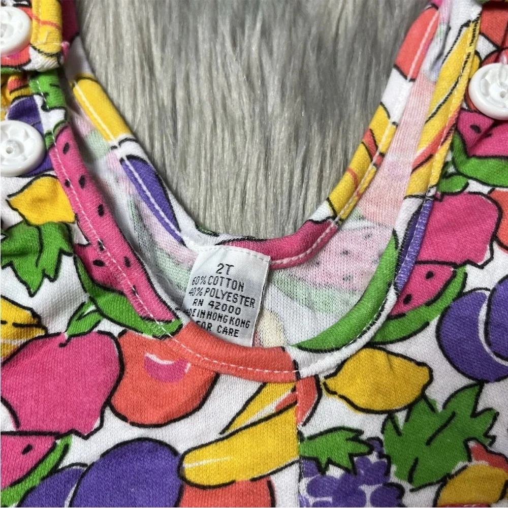 Vintage 90s Toddler Girls Fruit Print Multicolored Romper